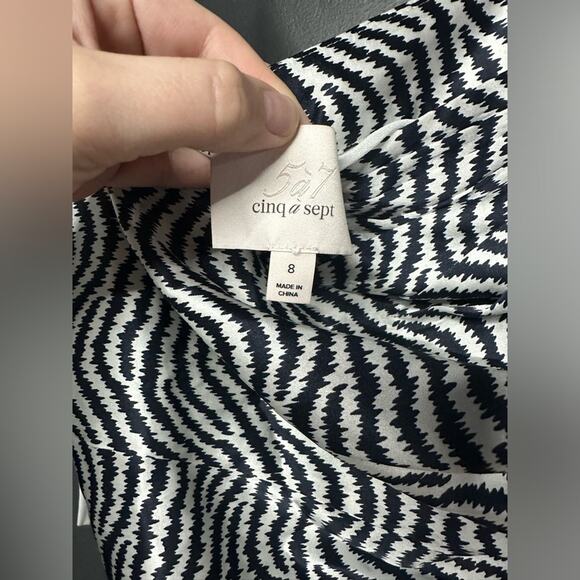 NEW Cinq A Sept Christel One-Shoulder Asymmetric Silk Midi Dress Zebra Print 8 - Picture 5 of 7